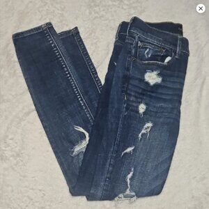 Express Mia Mid-Rise Distressed Legging Jeans - Dark Wash